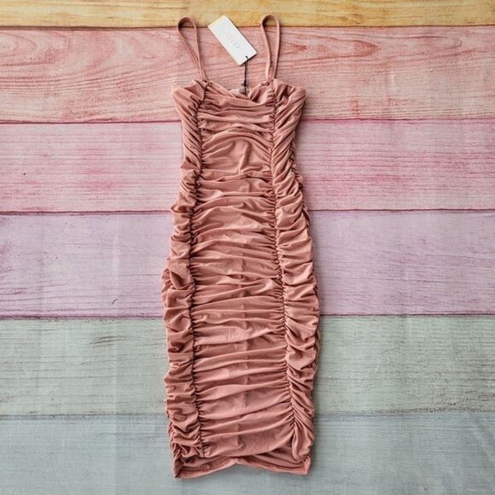 NWT Club L London Pink Sentimental Bodycon Ruched Midi Dress Size 4 Date Night